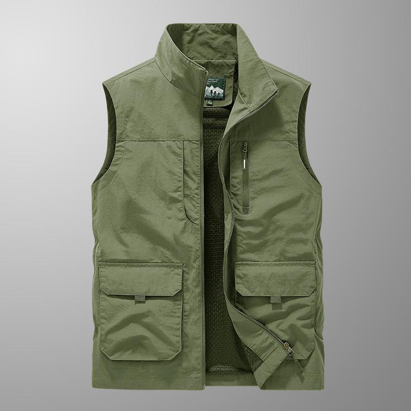 New Men's Vest Casual Outdoor Horse Clip Stand Collar Photography Fishing Vest Multiple Bags for Work Wear