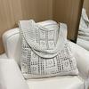Women Shoulder Bag Wide Straps Large Capacity Solid Color Handbag Commuting Style Decorative Knitting Shoulder Bag