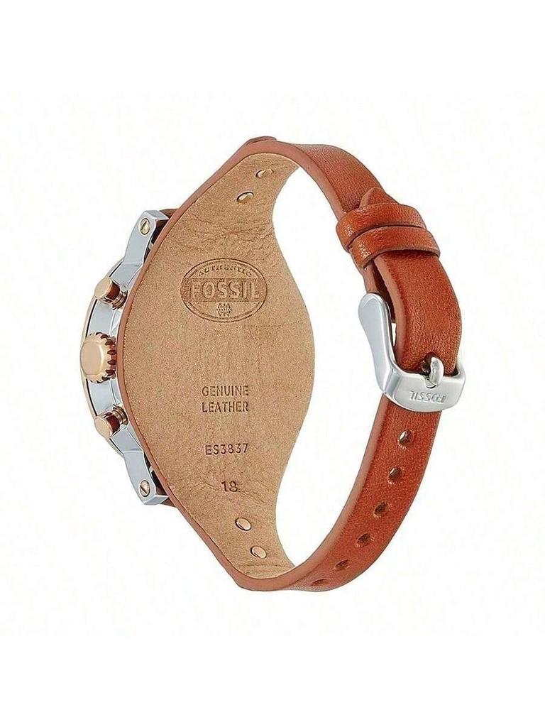 ES3837 Boyfriend Serie Chronograaf Horloge met Bruine Band en Zilveren Wijzerplaat