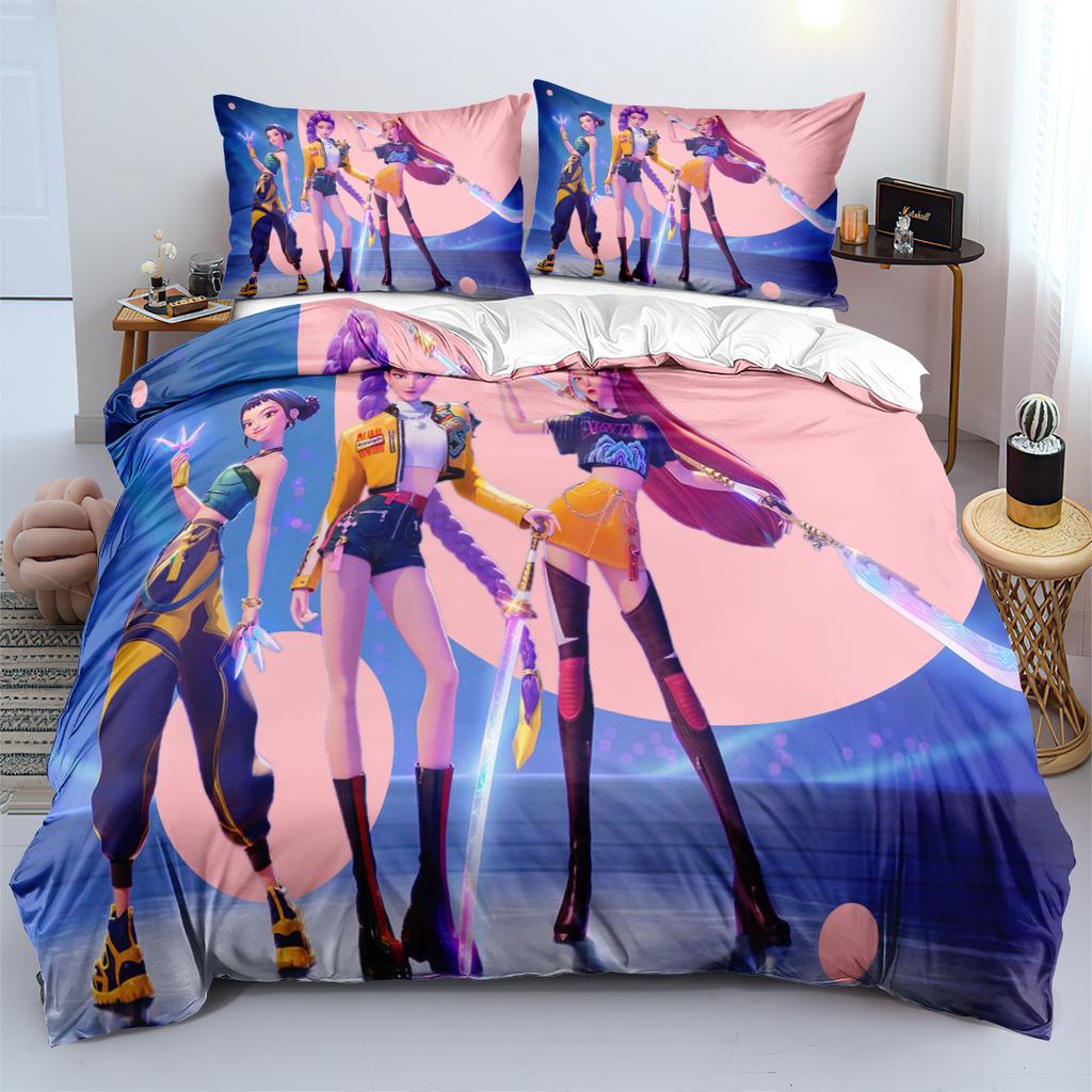 3pcs KPop Demon Hunters Bedding Set Anime Print Boys Girls Three Piece Multi Size Quilt Cover Pillow Cover Bedroom Decoration
