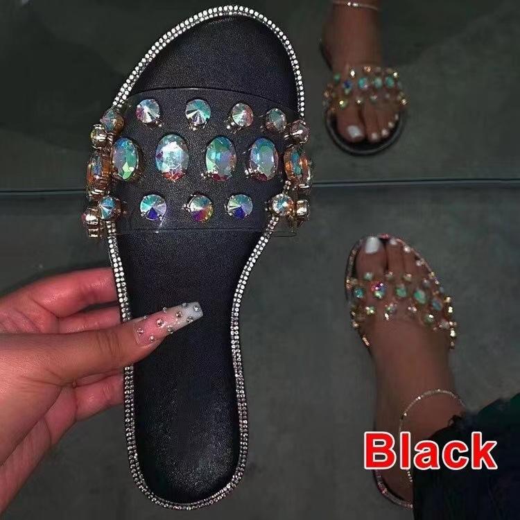

Fashion 2025 New slippers, summer women s sandals colored gemstones beaded flat non-slip durable beach slippers 39