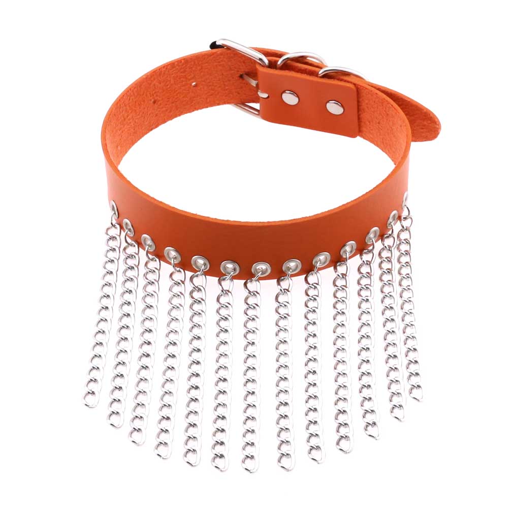 Hip Hop Non Mainstream Punk Leather Men Women Collar Personality Metal Tassel Necklace Clavicle Chain