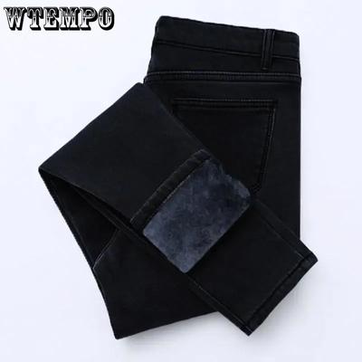 Jean épais en velours pour femme, noir, avec petites jambes, haute élasticité, pantalon crayon grande taille pour femme, pantalon ample taille haute pour automne et hiver