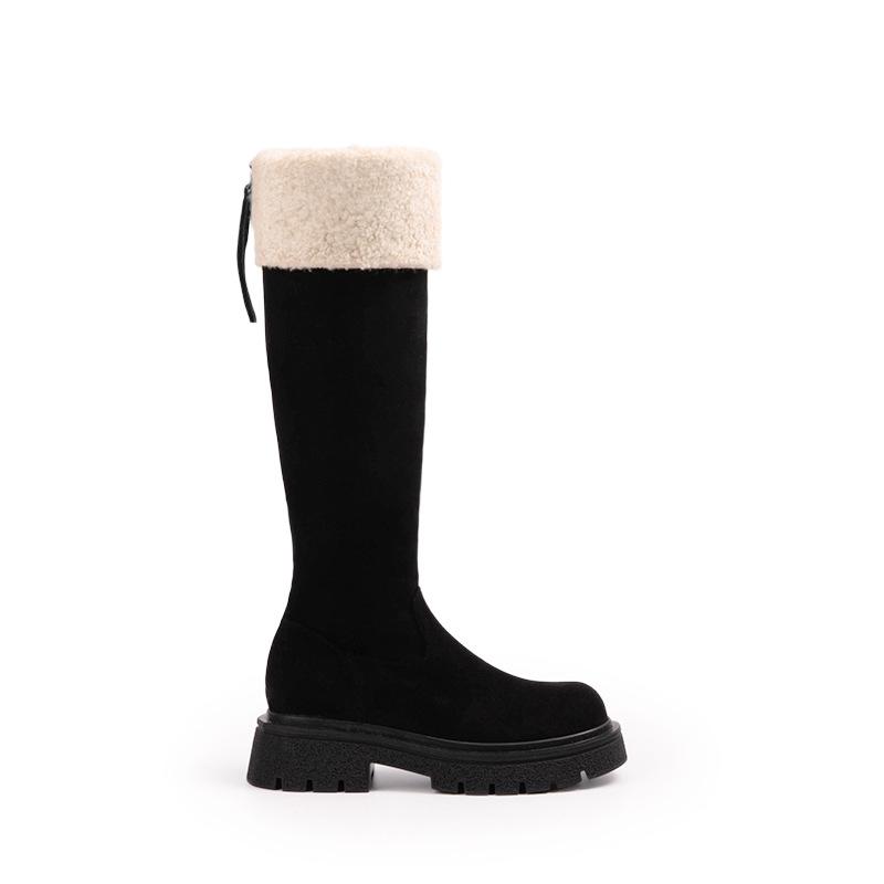 

Grape ma autumn and winter new height increase cm~ keep warm and turn the hair, zipper long tube thick heel retro suede knight boots 40 чёрный