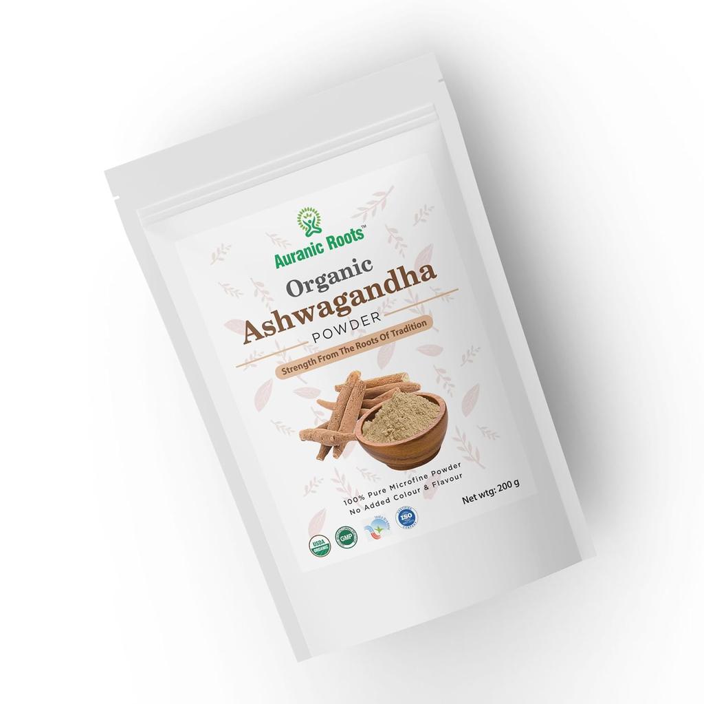 Auranic Roots Organic Ashwagandha Powder, Ayurvedic Formula | 200gm 0.4lbs Each Pack Of 2