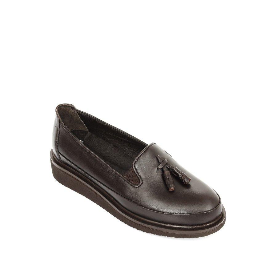 Damen-Freizeitschuhe aus echtem Leder mit Keilabsatz und Mokassins