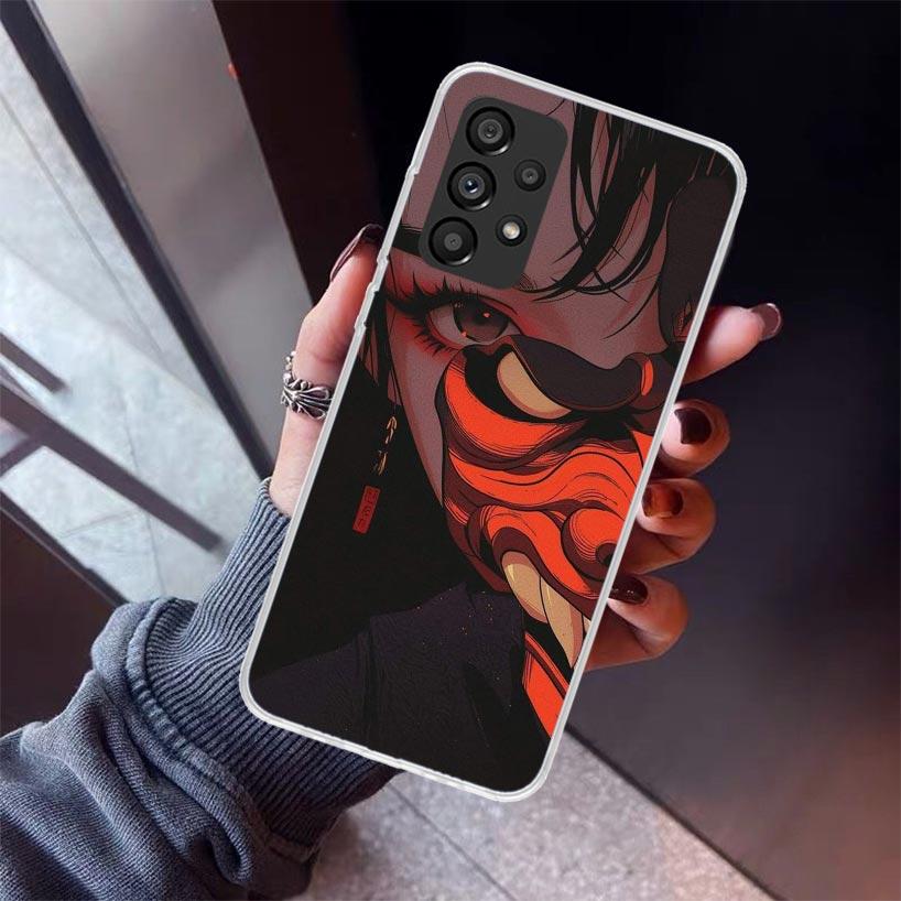 Japanese Oni Mask Girl Phone Case For Samsung Galaxy A12 A52S A42 A32 A22 A51 A50 Note 20 Ultra 10 S10 Plus A71 A70 A31 A30 A10S