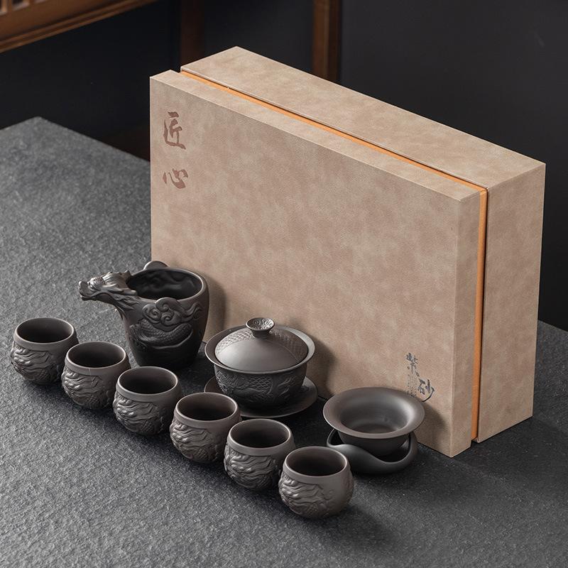 

Набор для чая из фиолетовой глины, подарочный набор в коробке, чахай, чайник, полный набор для дома, бизнеса, для высококлассного офиса, для чайных встреч, подарок