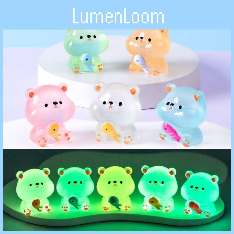 Adorable Glow-in-the-dark Fishing Bear Resin Animal Figurine Cute Desktop Decor