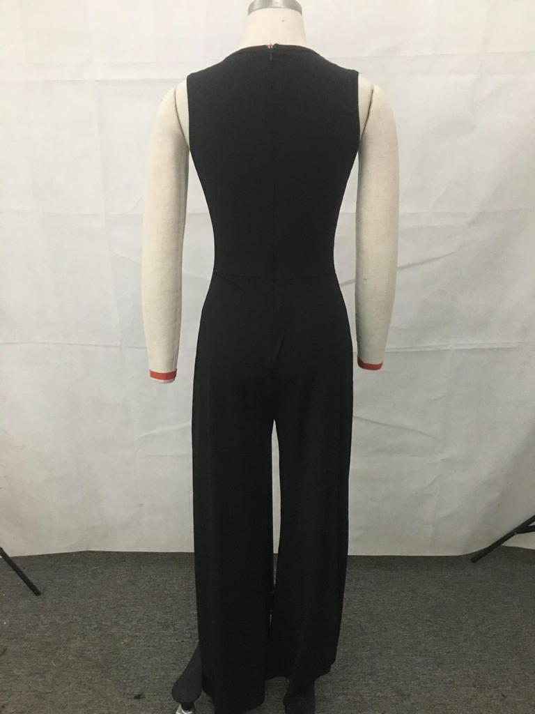 2023 Strass Weitbein-Jumpsuit: Europäischer & Amerikanischer Sommerstil, Taillenbetontes einfarbiges Kleid