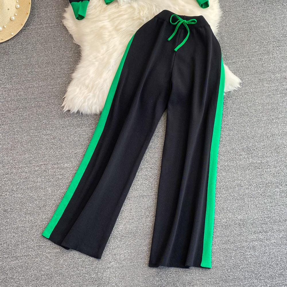 Toamnă Iarnă Femei Tricotat Pulover Pantaloni Set Ocazional Decolteu în V Jachetă tricotată cu un singur piept Pantaloni cu șnur Trening sport 2 piese