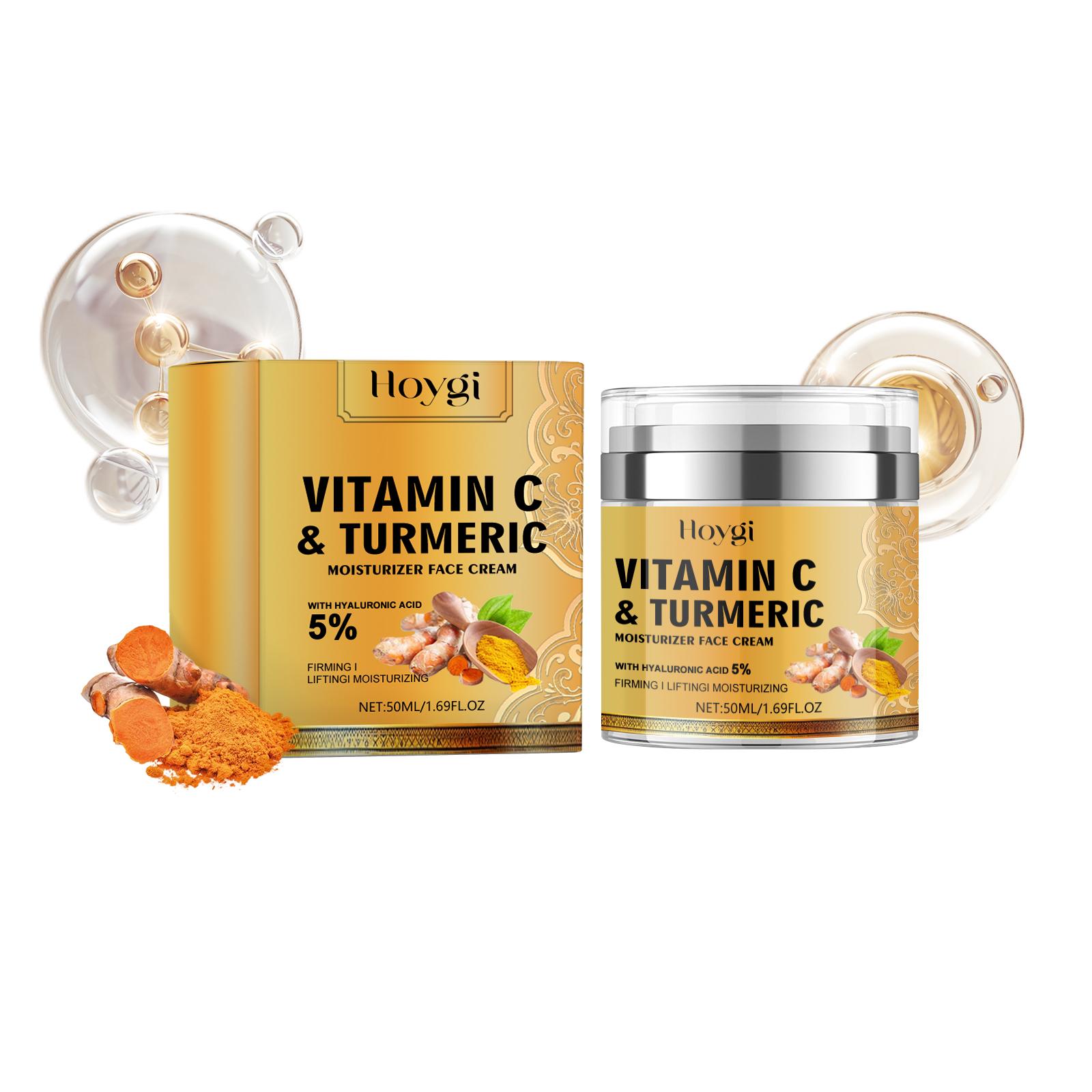 Hoygi Skin Care Whitening Anti Aging Brightening Dark Spots Winkles Removal Natural Vitamin C & Turmeric Moisturizer Face Cream 50ml Boxed