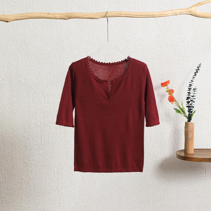 New Autumn Slim Fit V-Neck Five-Sleeve Hand-Crocheted Wool Sweater