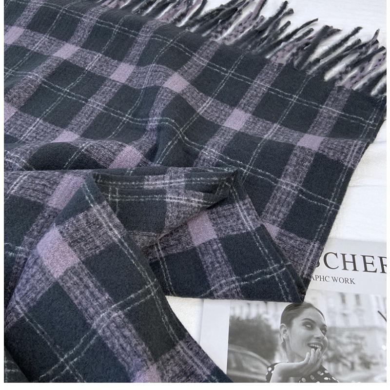 Luxury Autumn Winter Korean Plaid Scarf Women Thickening Warm Tassel Shawl Cashmere Imitation Muffler Fashion Designer Scarves