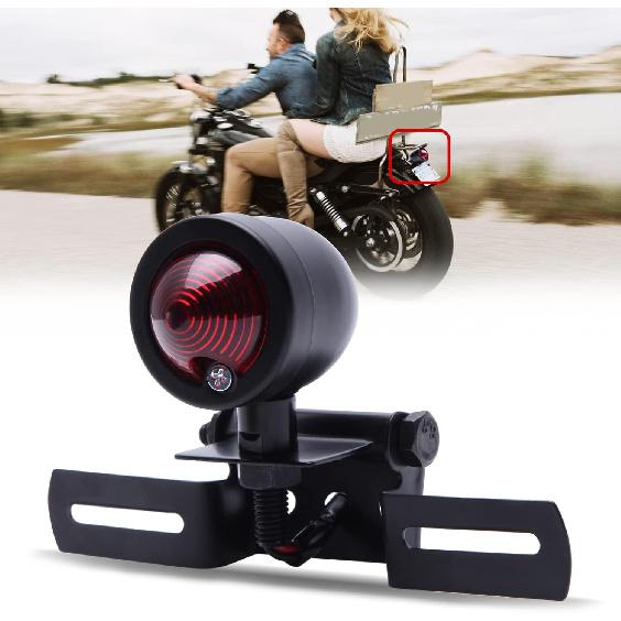 DREAMIZER 12V Black Motorcycle Tail Light Brake Stop Running Light Lamp with License Plate Holder Compatible With Bobber Chopper Cafe Racer