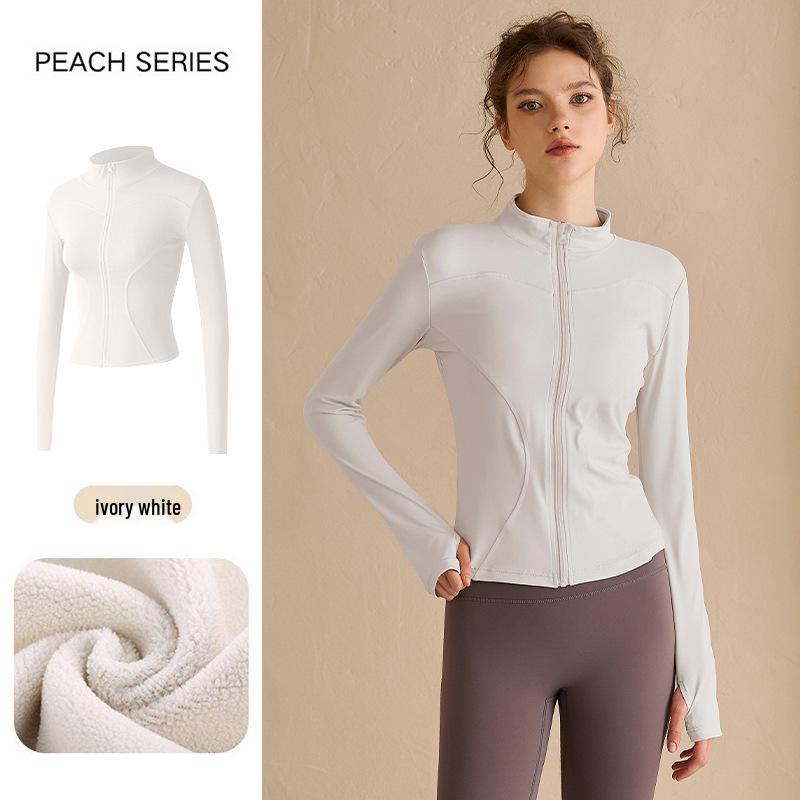 Women s Autumn Slimming Sports Jacket with Velvet - High-End Long Sleeve Yoga Top XXXL