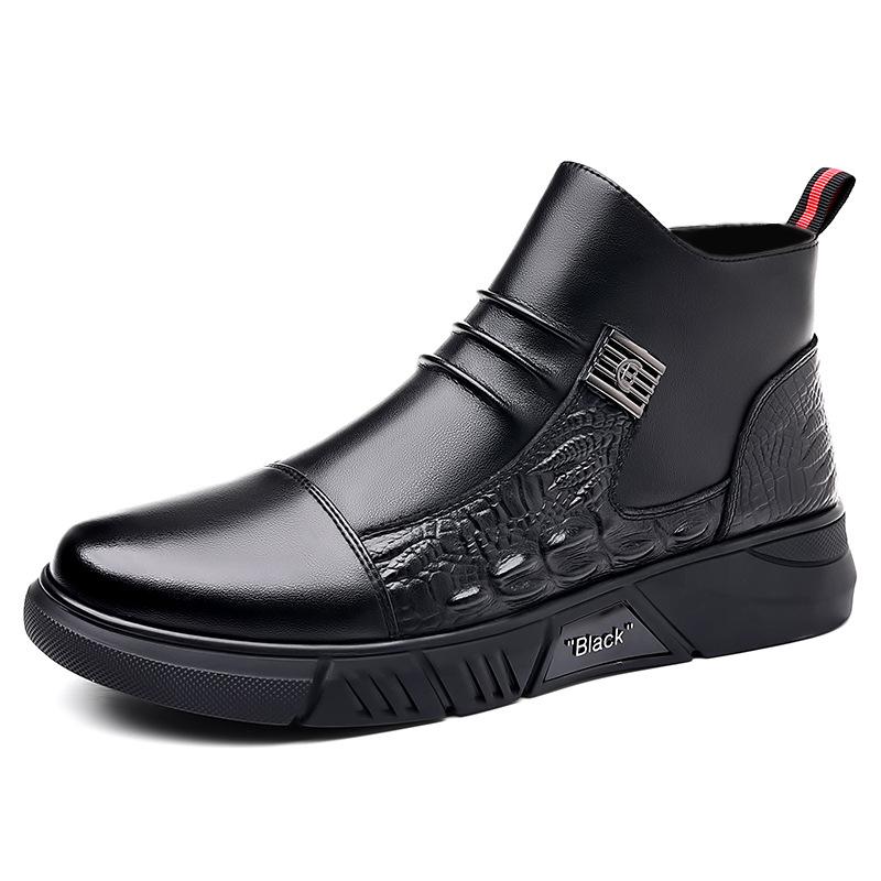 New Men's Leather Boots 2025 Men's Trendy Plush Winter Cotton Shoes Fashion British Style Boots Men's Shoes