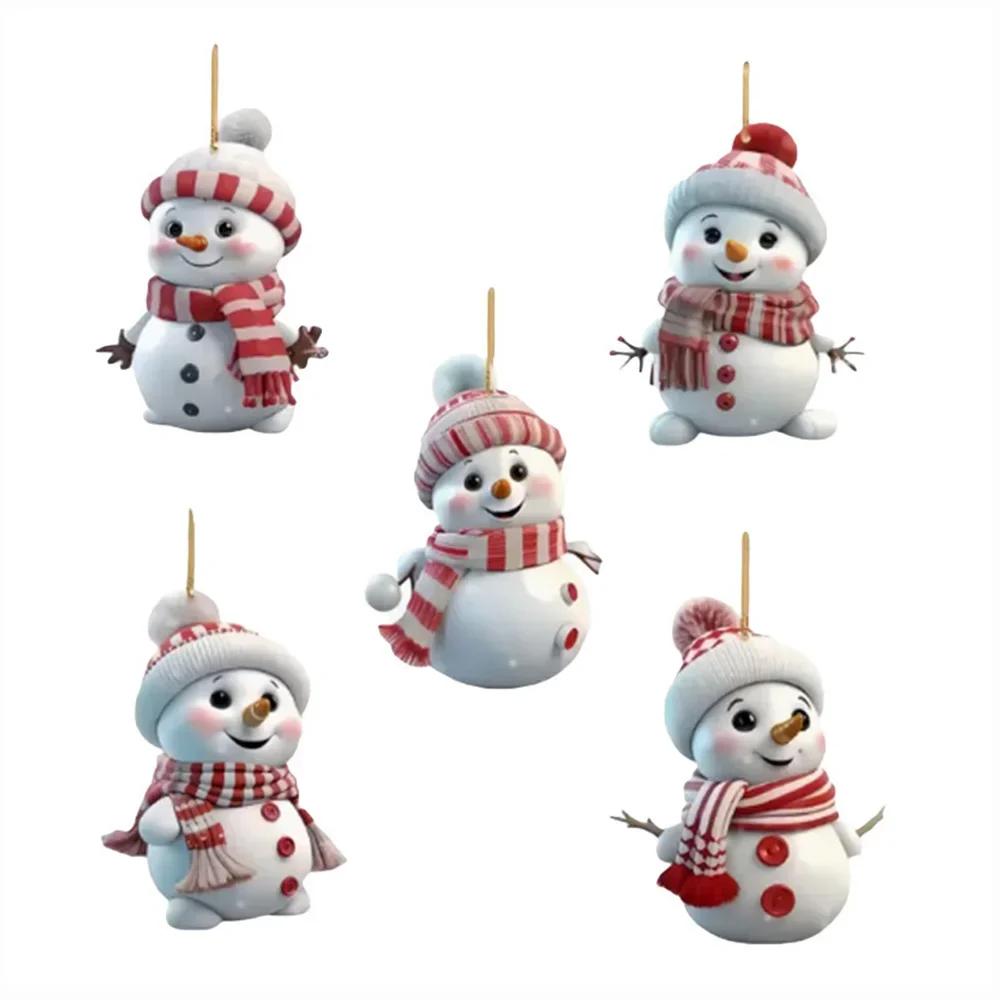 Runtow 5pcs Christmas Cute Snowman Decoration Pendants for Winter Christmas Tree Decoration New Year Christmas Gifts