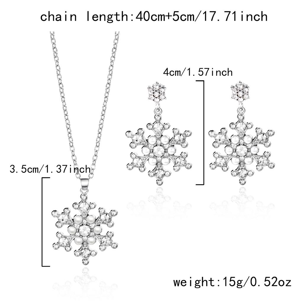 Christmas Imitation Pearl Colorful Rhinestone Snowflake Earrings Necklace for Women Exquisite Flower Jewelry Set New Year Gifts