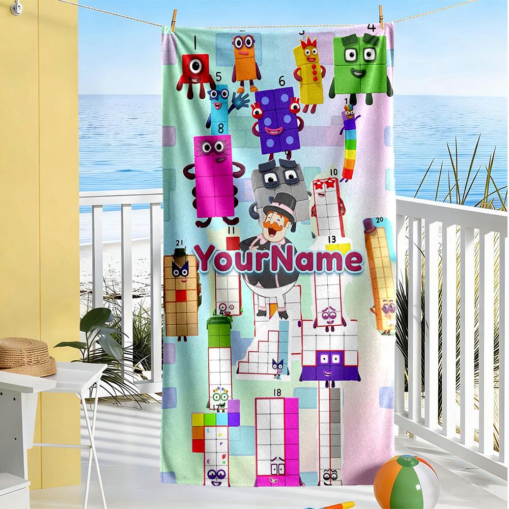 Numberblocks Customize Your Name Beach Towel Super Soft & Absorbent Suitable for Swimming Gym Camping Yoga Vacation