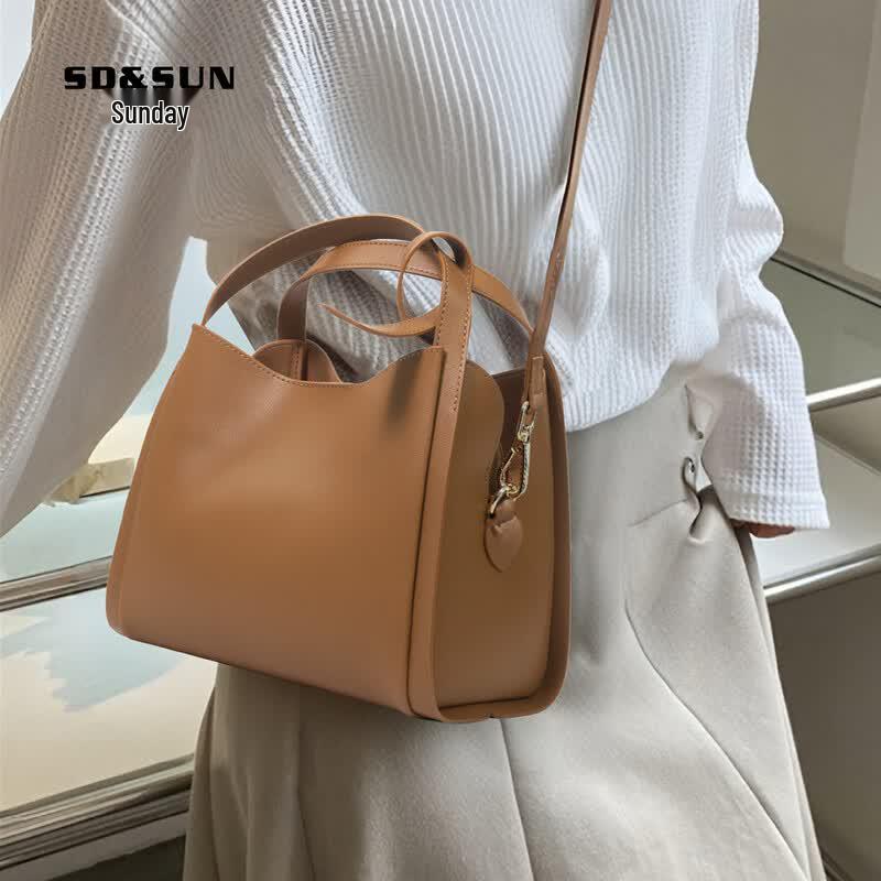 FUFUNI Genuine Leather Shoulder Crossbody Bucket Bag
