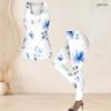 Women Plus Size Two Piece Set Scoop Neck Sleeveless Floral Printed Tank Top And Fitted Pants