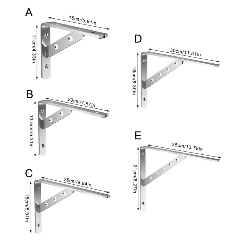 2Pcs Stainless Steel Support Brackets Heavy Duty Triangular Frame Wall Shelf Right Angles Support Stand Enduring
