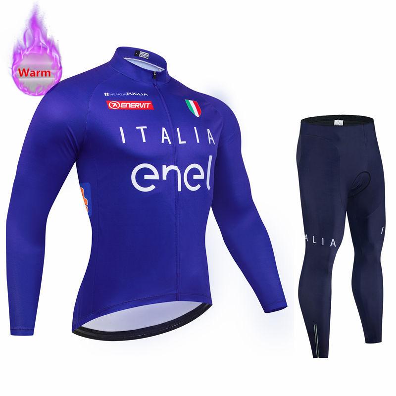Italia Winter Thermal Fleece Long Sleeve Cycling Jersey Set Bib Pants Ropa Ciclismo Bicycle Clothing MTB Bike Mens Pro Team Suit
