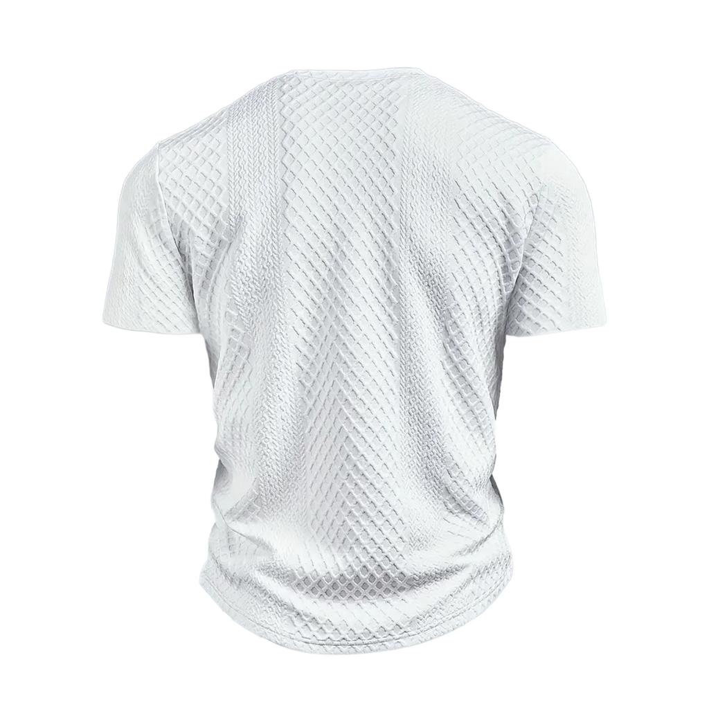 Herren Sommer Freizeit Einfarbig Stoff Rundhals Offener Schlauch Knopf Kurzarm T-Shirt Tops