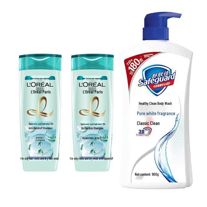 L Oréal Hyaluronic Acid Shampoo & Safeguard Body Wash Bundle