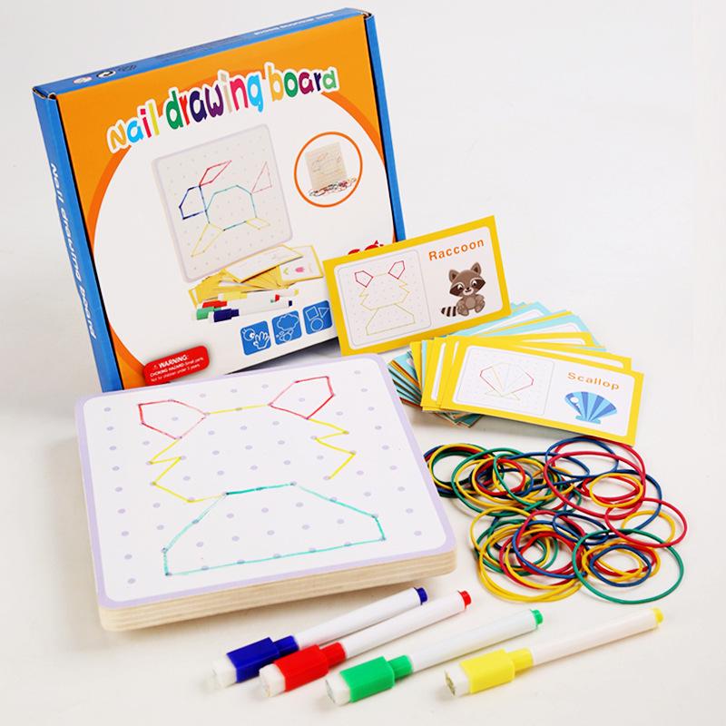 Kids' Creative Geometric Puzzle Nail Board - Rubber Band & Wooden Toy for Early Learning and Thinking Development