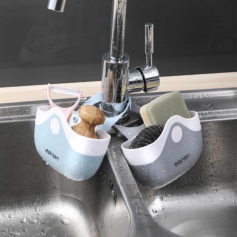 1PCS Sink Sponge Drain Hanging Bag Kitchen Faucet Hanging Bag Free Punching Pool Sponge Drain Hanger Sink Rag Storage Basket