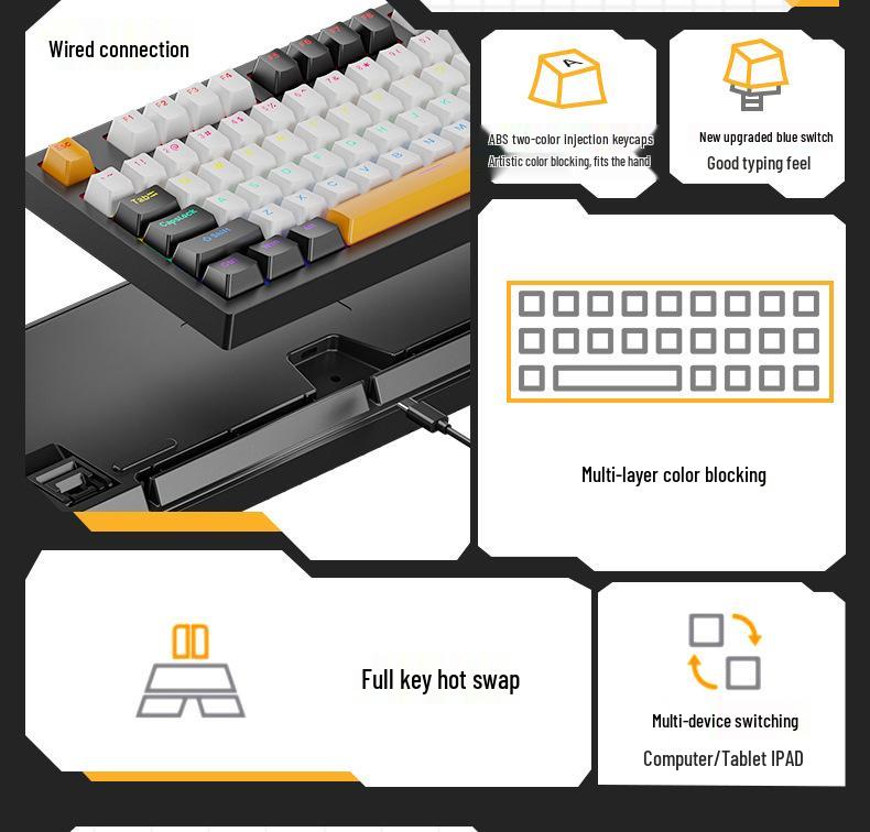 K98 Wired Mechanical Keyboard with Blue/Red/Brown Switches - Detachable Cable for PC, Laptop, Office, Gaming