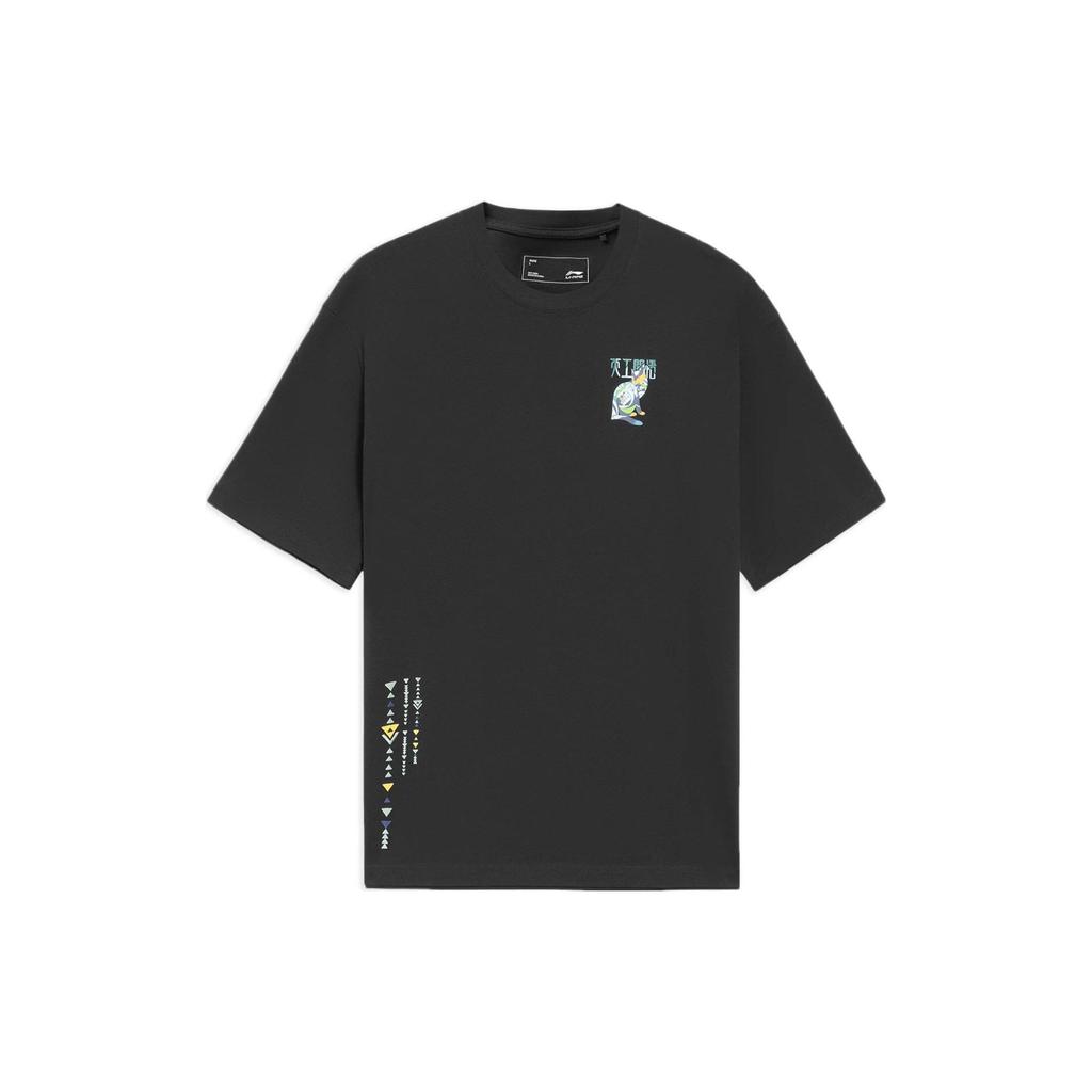 Li-Ning Inspiration From Heaven Cartoon Print Round Neck T-Shirt Unisex Tops Black AHSS359-4