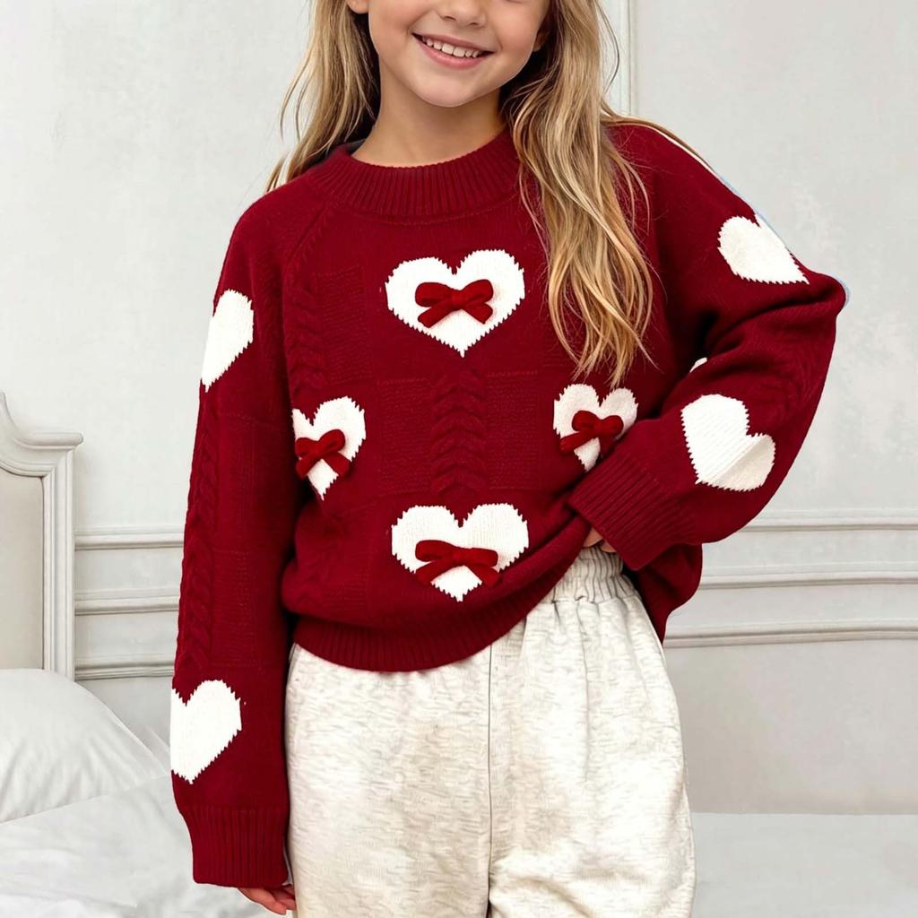 Süßer Strickpullover für Mädchen mit Herzmuster und Klein