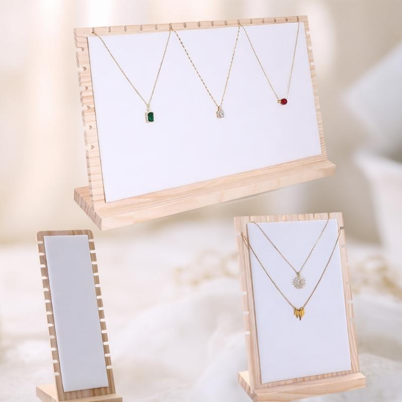Pack of 3 Natural Wood Jewelry Organizers Stand for Necklace and Bracelet Presentation in Shops or Homes