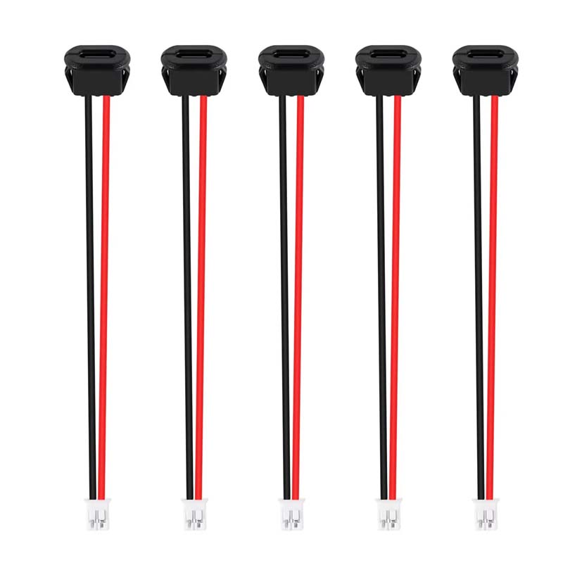 5pcs Type-C Female Chassis Waterproof 2P Wire Type USB C Pigtail Cable Extension Power Cable USB-C Plug To 2 Pin Bare Wire Open