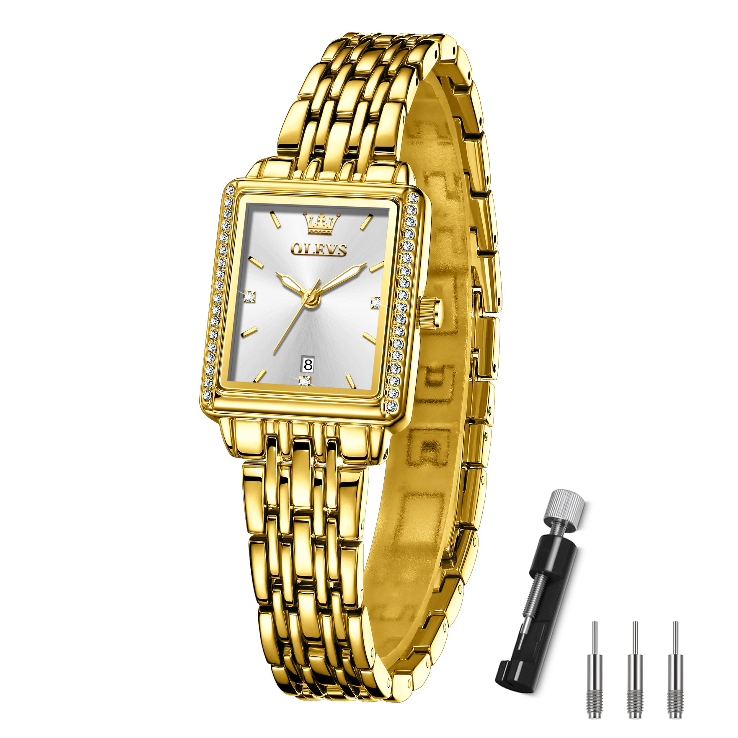 

OLEVS Women s Square Gold Watch, a popular ladies watch with a waterproof quartz movement, analogue movement, and a sparkling, stylish design. This