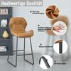 Set of 2 Bar Stools of Faux Leather, Bar Chairs with Backrest, Metal Frame and Footrest, for Kitchen, Counter, Home Bar and Dining Area,Cognac Brown