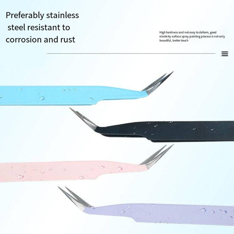 Stainless Steel Eyelash Tweezers Macarone Color Hand Netting Tweezers With Thick Elbow Manicure Tweezers Hand Netting Tool
