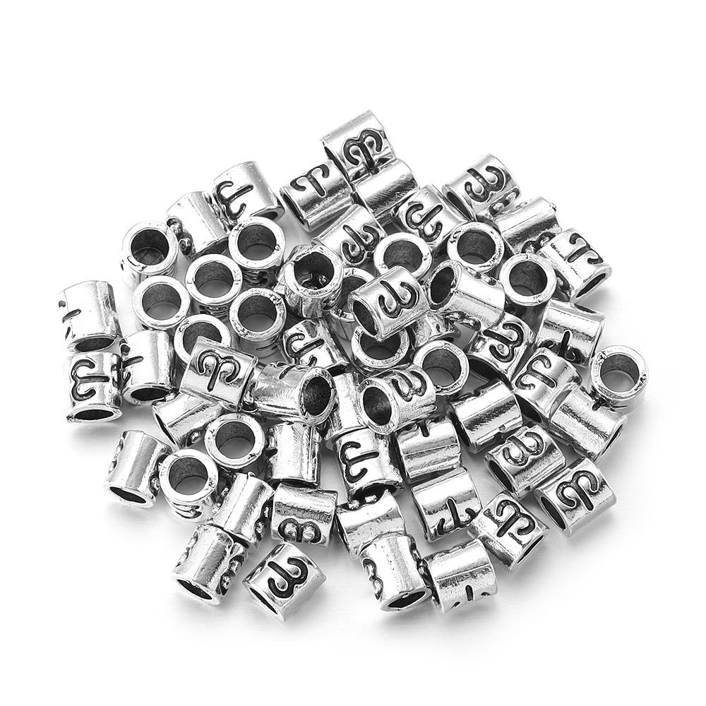 60pcs/lot Twelve Constellations Beads Alloy Beads Big Hole Tube Beads Spacer Loose Beads For Jewelry Making DIY Accessories