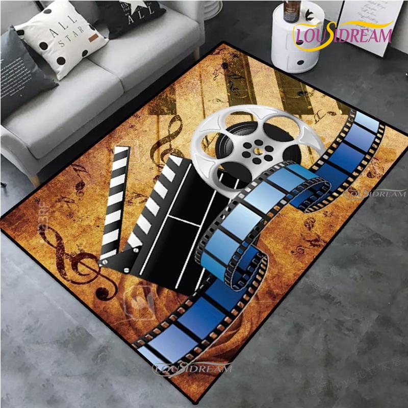 Movie Night Clapboard Area Rug Home Theater Film Art Rugs Cinema Carpet Non-Slip Home Decoration for Bedroom Living Playing Room