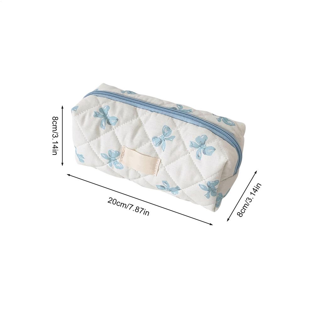 

Cute Bow Pattern Storage Bag Aesthetic Pencil Case Cosmetic Organizer Portable Toiletry Makeup Pouch College Student Stationery синій