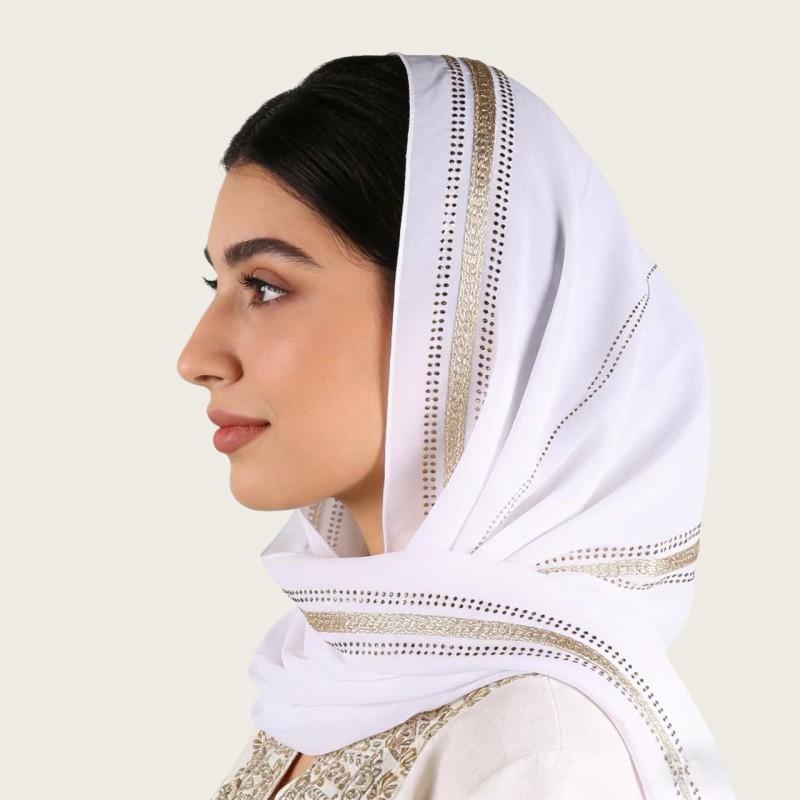 Womens Lightweight Chiffon Scarf With Pearl Embellishment Ethnic Print Wrap Shawl UV Protection Cover Head Accessory Daily Wear Travel