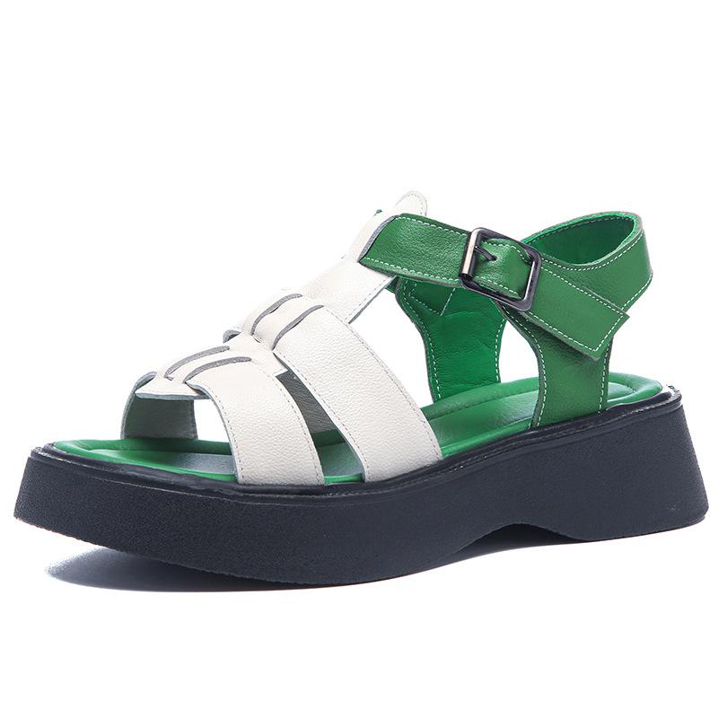 Fashion GKTINOO Summer Mixed Color Genuine Leather Sandals Roman Shoes Platform Wedges Woven Thick Soled Sandals Women Shoes Large Size