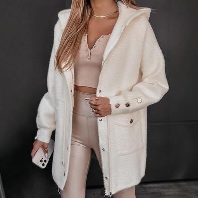 Manteau en laine à capuche mode urbaine avec taille coulissée et fermeture éclair à boucle métallique (2024)