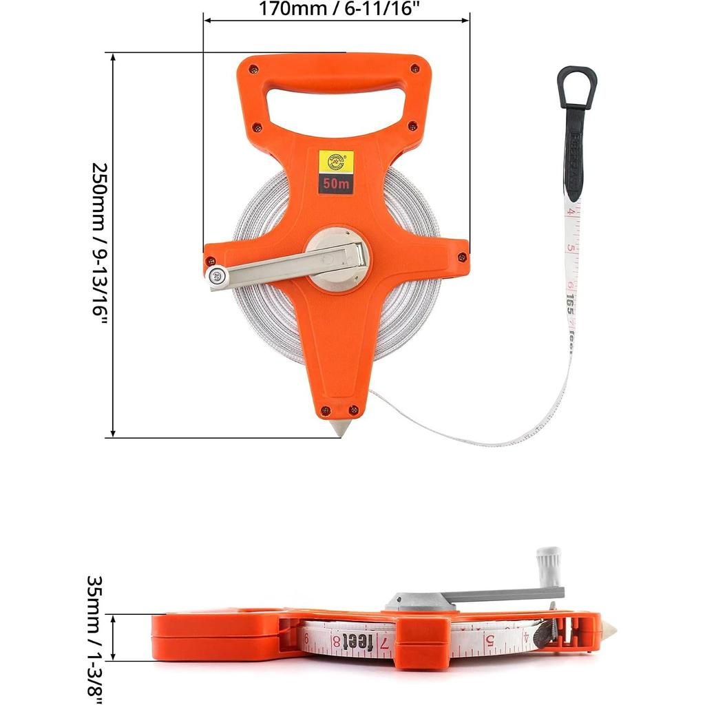 Open Reel Tape Measure, Fibreglass Surveyors Tape, 50M /165 FT