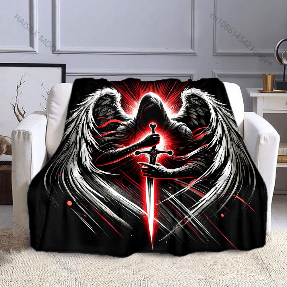 Multi-size Dark Angel with Sword. Pattern Blanket Flannel Material Soft Warm for All Seasons, Home Outdoor Camping Picnics RV