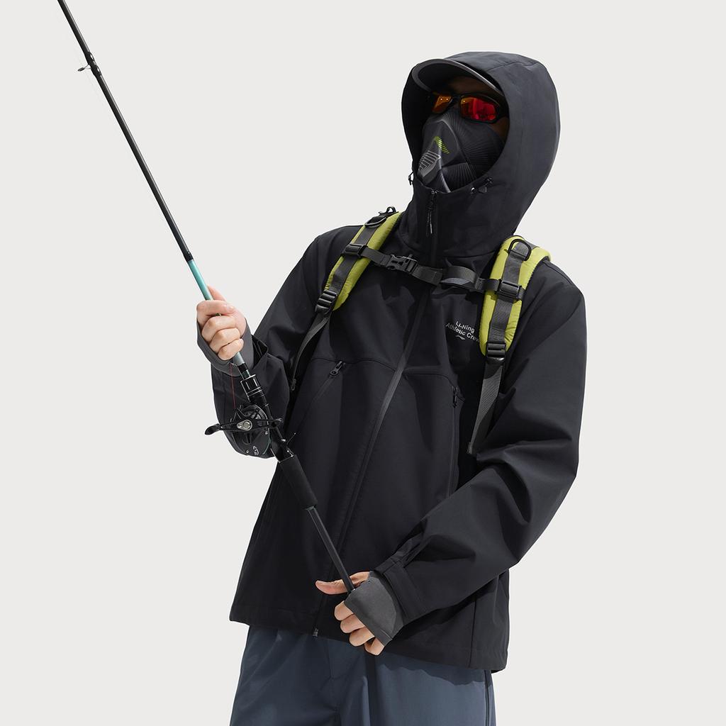 Li Ning Comfortable Casual Minimalist Hooded Zip Letter Print Sports Windbreaker Men Outerwear Black AFDV451-6