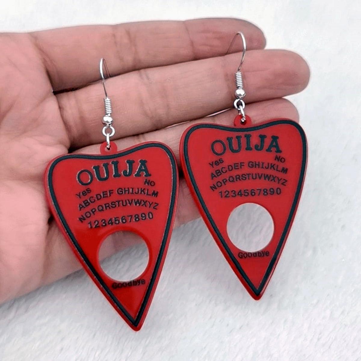 

Чорні сережки-краплі з готичною дошкою Ouija з дизайном білого алфавіту Креативний подарунок для жіночої та дівочої вечірки червоний